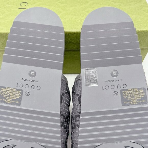 GUCCI Mens GG LOGO Ripstop Monogram Gray Slides Sandals 771466 Men UK 12 US 12.5 - Picture 13 of 16